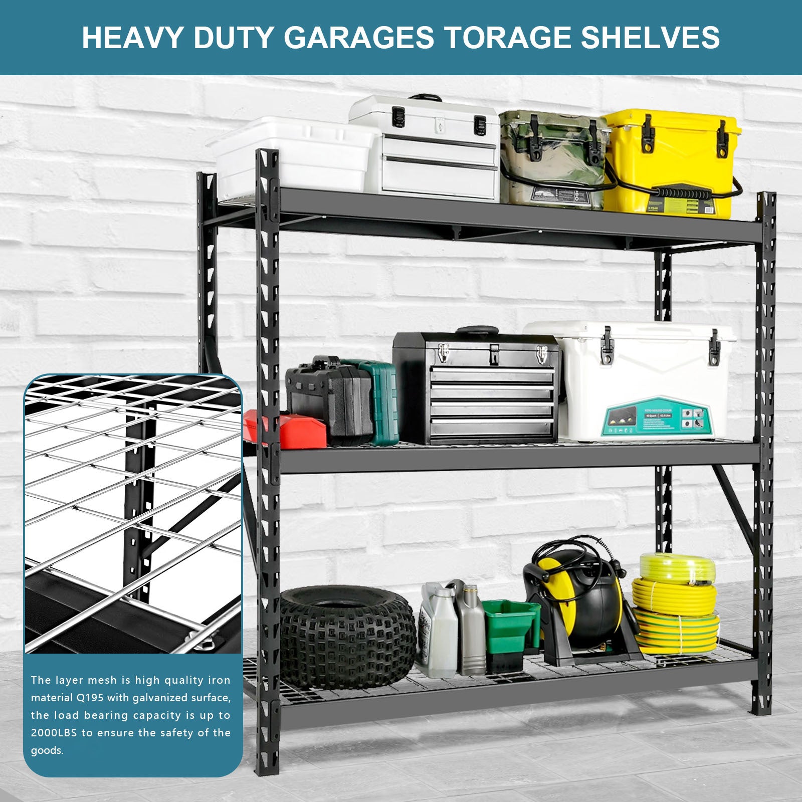 Garage Shelving Heavy Duty 72"H*77"W Garage Storage Shelves 6000Lbs Heavy Duty Shelving Adjustable 3 Tier Metal Shelving For Garage Storage Shelving Industrial Shelving Storage Rack, Black Black Iron