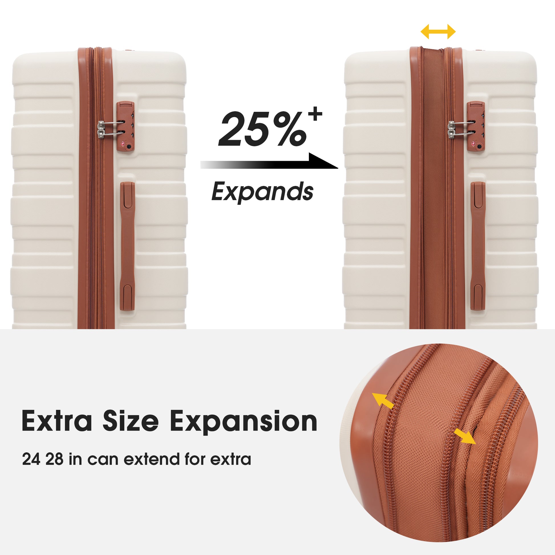 Luggage With Tsa Lock Spinner Wheels Hardside Expandable Luggage Travel Suitcase Check In Luggage Abs 24" Brown White Abs