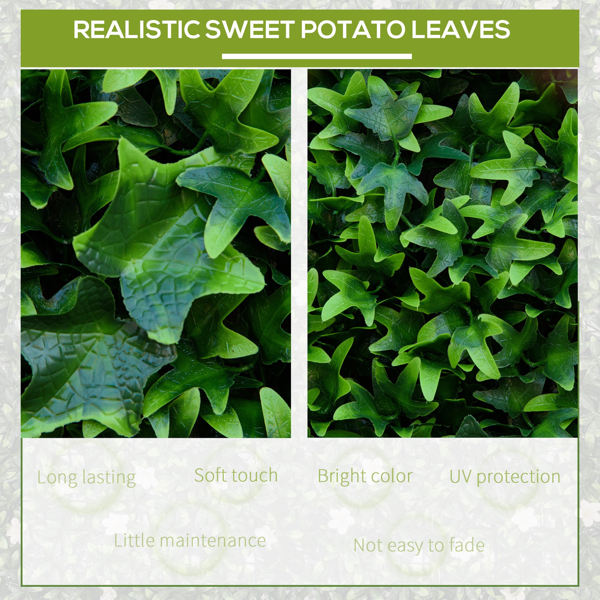 Artificial Grass Wall Panel Backdrop, 12 20" X 20" Boxwood Uv Protection Privacy Coverage Panels For Indoor & Outdoor Decor, Wall & Fence Covering, Sweet Potato, Green Green Polyethylene