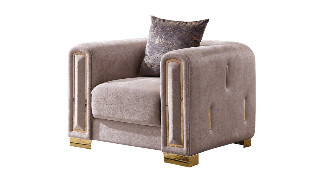 Modern Style Chair In Beige Grey Gold Primary Living Space Modern Upholstered Wood