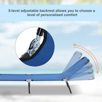 Folding Chaise Lounge Pool Chair, Patio Sun Tanning Chair, Outdoor Lounge Chair With 5 Positions Reclining Back, Oxford Fabric Seat For Beach, Yard, Patio, Blue Blue Steel