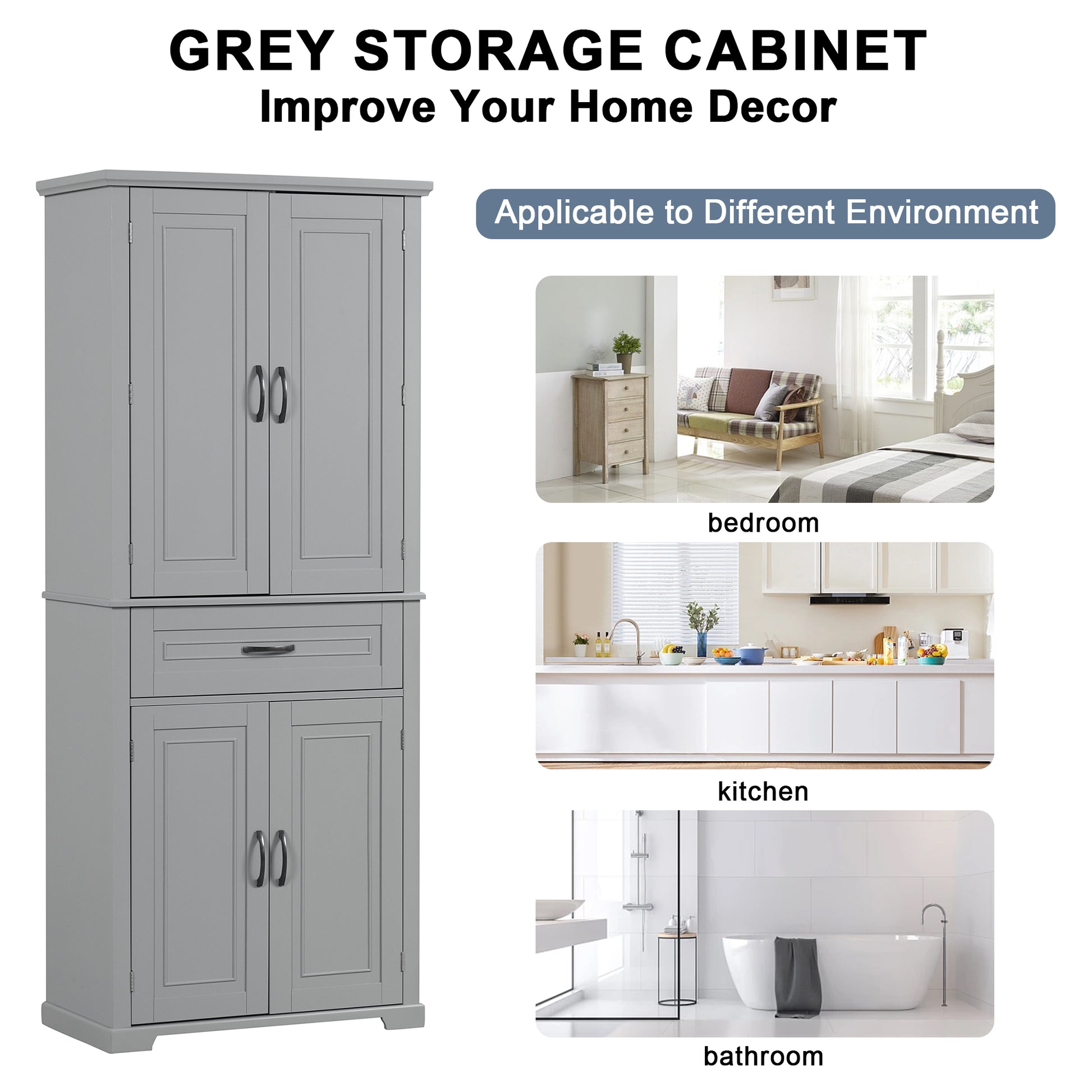 Bathroom Storage Cabinet With Doors And Drawer, Multiple Storage Space, Adjustable Shelf, Grey Grey Mdf