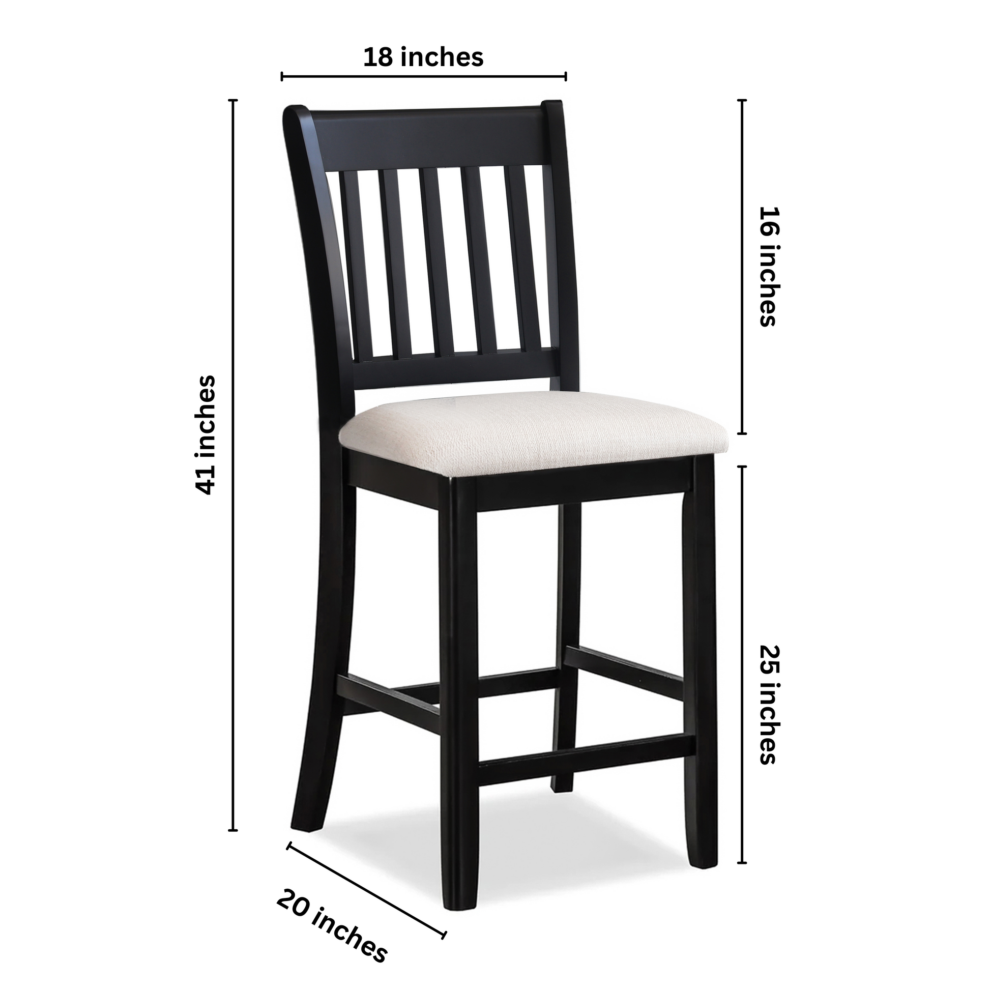 Casual Seating Black Finish Chairs Set Of 2 Rubberwood Transitional Slatted Back Design Dining Room Furniture Counter Chairs Solid White Dining Room Rubberwood Slat Back Engineered Wood Black White Painted Foam Dry Clean Rectangular