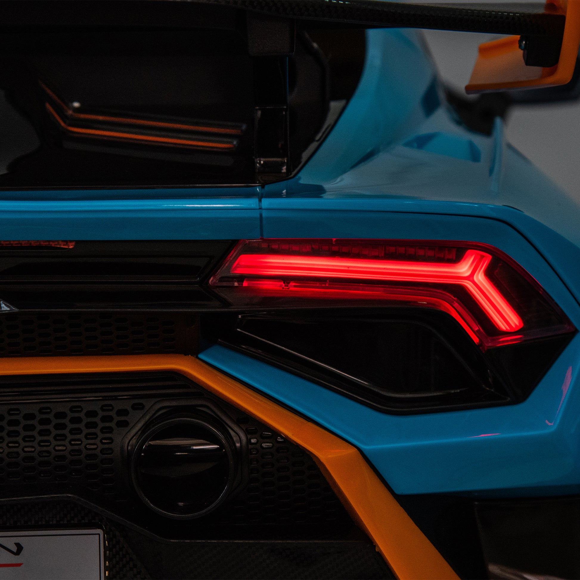 Lamborghini Huracan Sto 24V Kids Electric Ride On Drift Car: Speeds 1.86 5.59 Mph, Ages 3 8, Foam Front Wheels, 360 Spin, Led Lights, Dynamic Music, Early Learning, Usb Port, Drift Feature Blue Polypropylene