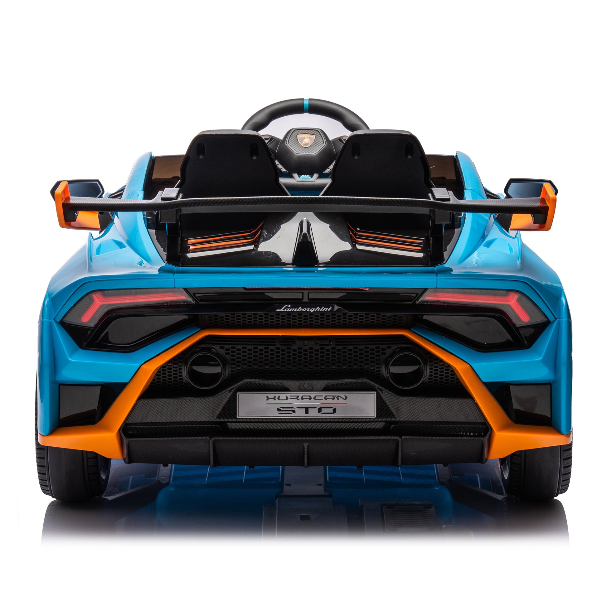 Lamborghini Huracan Sto 24V Kids Electric Ride On Drift Car: Speeds 1.86 5.59 Mph, Ages 3 8, Foam Front Wheels, 360 Spin, Led Lights, Dynamic Music, Early Learning, Usb Port, Drift Feature Blue Polypropylene