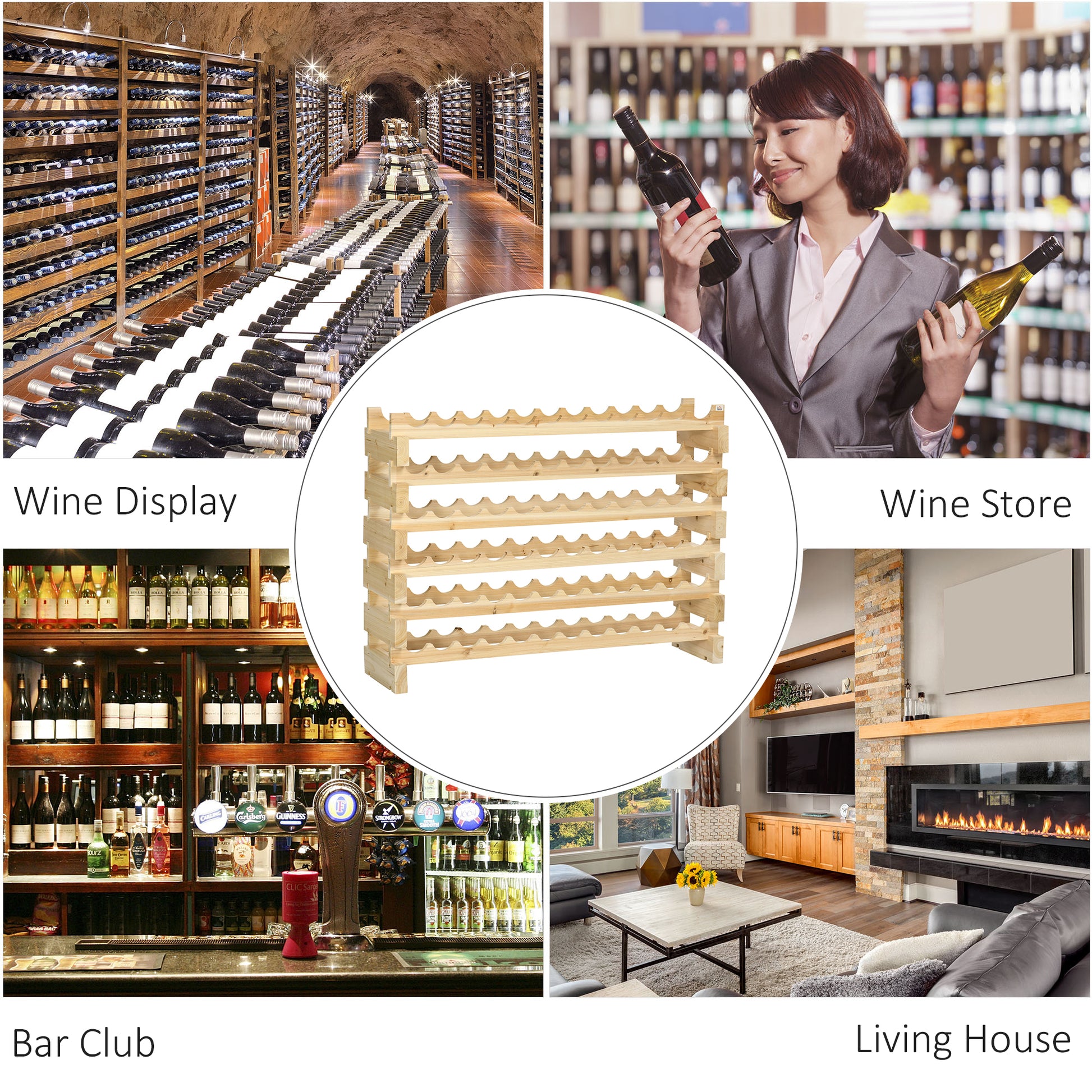 Stackable Wine Rack, Modular Storage Shelves, 72 Bottle Holder, Freestanding Display Rack For Kitchen, Pantry, Cellar, Natural Natural Wood Wood