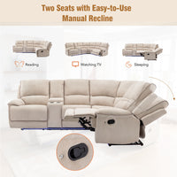 94.8" Modern Manual Reclining Living Room Furniture Set With Usb Ports, Hidden Storage, Led Light Strip And 2 Cup Holders, Cream Cream Foam Velvet