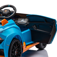 Lamborghini Huracan Sto 24V Kids Electric Ride On Drift Car: Speeds 1.86 5.59 Mph, Ages 3 8, Foam Front Wheels, 360 Spin, Led Lights, Dynamic Music, Early Learning, Usb Port, Drift Feature Blue Polypropylene