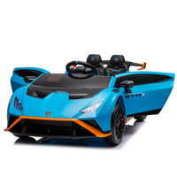 Lamborghini Huracan Sto 24V Kids Electric Ride On Drift Car: Speeds 1.86 5.59 Mph, Ages 3 8, Foam Front Wheels, 360 Spin, Led Lights, Dynamic Music, Early Learning, Usb Port, Drift Feature Blue Polypropylene