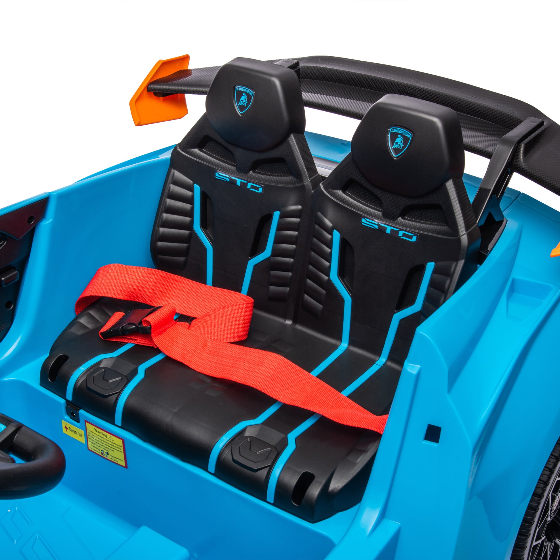 Lamborghini Huracan Sto 24V Kids Electric Ride On Drift Car: Speeds 1.86 5.59 Mph, Ages 3 8, Foam Front Wheels, 360 Spin, Led Lights, Dynamic Music, Early Learning, Usb Port, Drift Feature Blue Polypropylene
