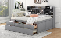 Full Size Wooden Captain Bed With Built In Bookshelves,Three Storage Drawers And Trundle,Light Grey Old Sku:Gx001029Aae Light Grey Solid Wood Mdf