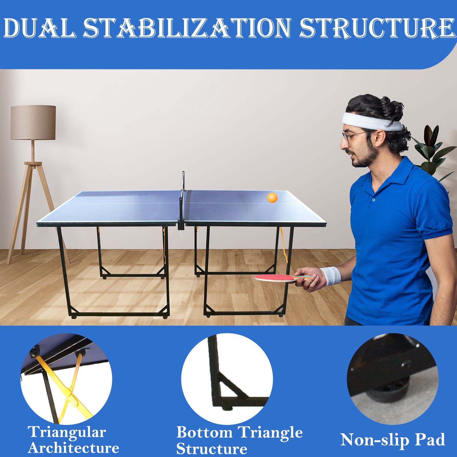 6Ft Mid Size Table Tennis Table Foldable & Portable Ping Pong Table Set For Indoor & Outdoor Games With Net, 2 Table Tennis Paddles And 3 Balls Blue Blue Mdf