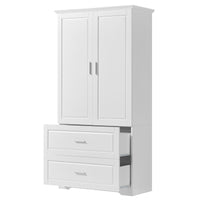 Tall Bathroom Storage Cabinet, Cabinet With Two Doors And Drawers, Adjustable Shelf, Mdf Board, White White Mdf