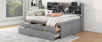 Full Size Wooden Captain Bed With Built In Bookshelves,Three Storage Drawers And Trundle,Light Grey Old Sku:Gx001029Aae Light Grey Solid Wood Mdf