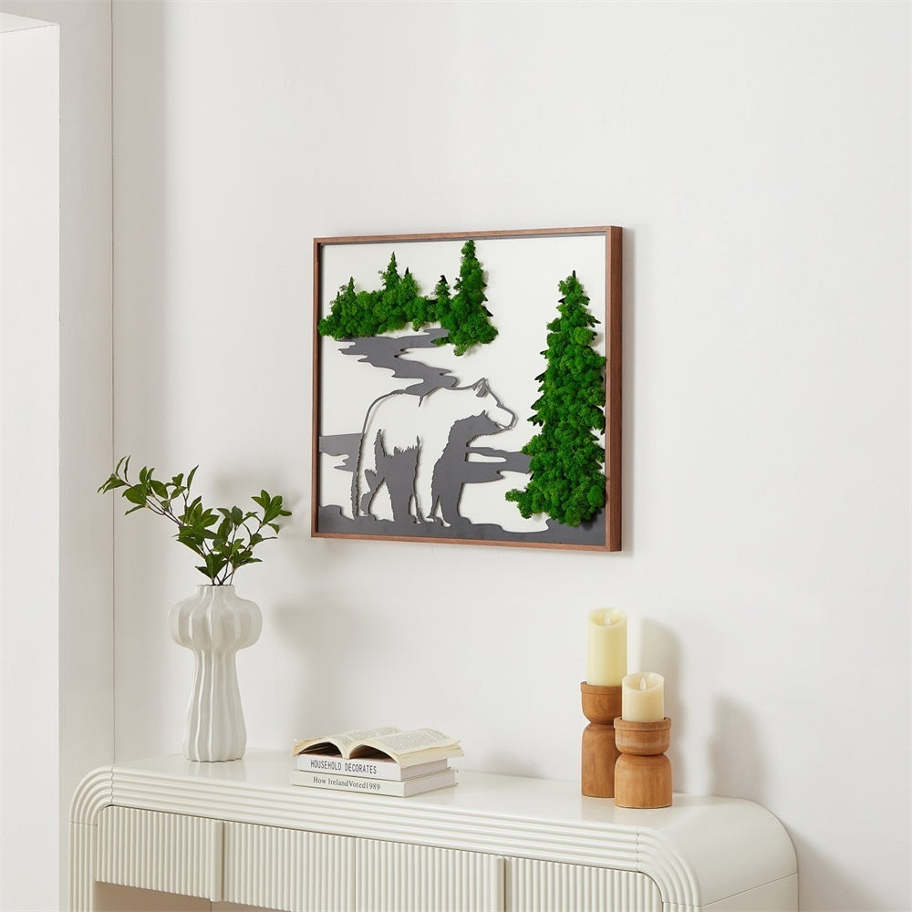 Bear Metal Art Moss Wall Decor Green Iron