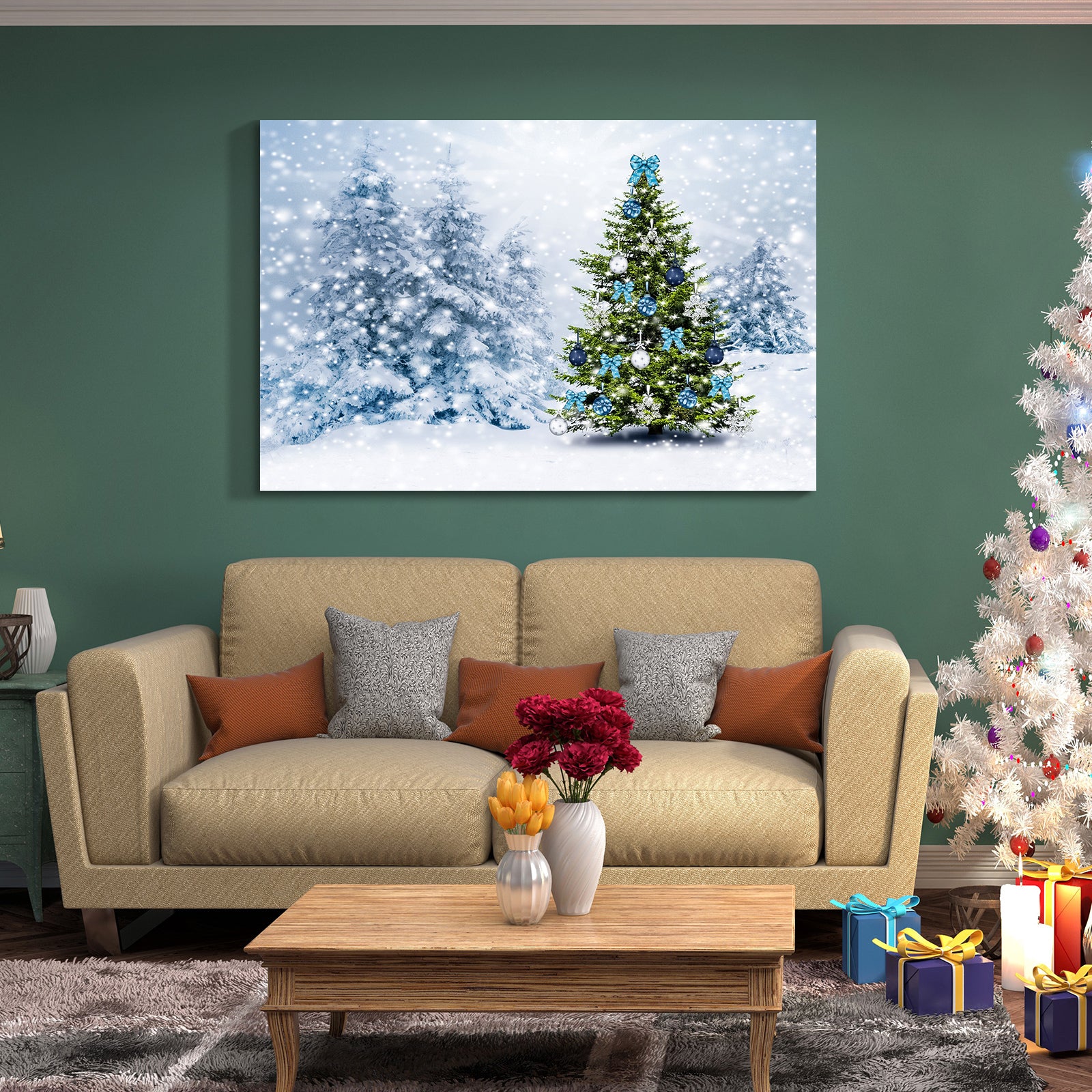 Framed Canvas Wall Art Decor Painting For Chrismas, Chrismas Tree With Cute Snowman Chrismas Gift Painting For Chrismas Gift, Decoration For Chrismas Eve Office Living Room,4028In Thickness 1.5Inch Rectangle Framed Multicolor Christmas Oversized 41In