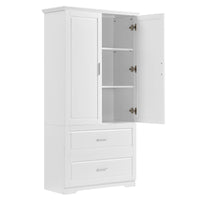 Tall Bathroom Storage Cabinet, Cabinet With Two Doors And Drawers, Adjustable Shelf, Mdf Board, White White Mdf