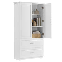 Tall Bathroom Storage Cabinet, Cabinet With Two Doors And Drawers, Adjustable Shelf, Mdf Board, White White Mdf