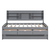 Full Size Wooden Captain Bed With Built In Bookshelves,Three Storage Drawers And Trundle,Light Grey Old Sku:Gx001029Aae Light Grey Solid Wood Mdf