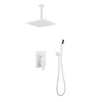 16" Shower Head System Ceiling Mounted Shower One White Wall Mounted Bathroom Brass