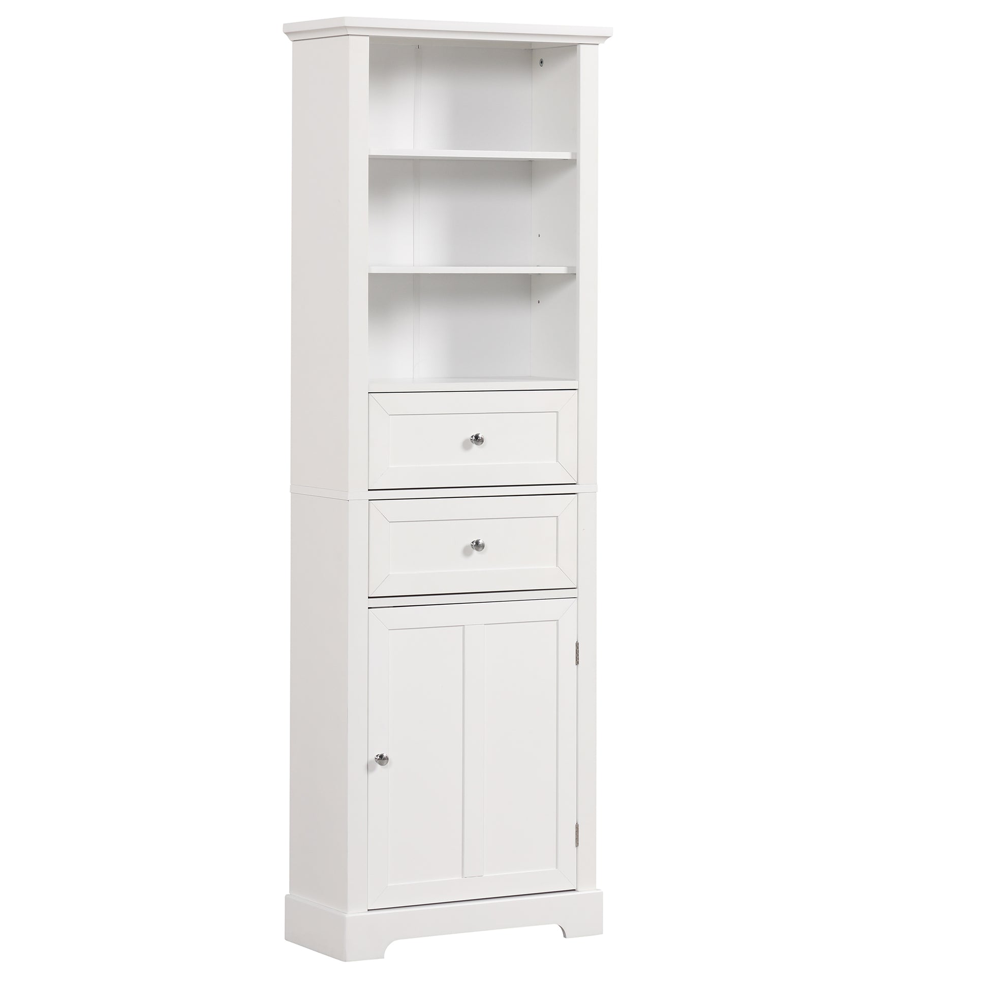 Tall Bathroom Storage Cabinet,Cabinet With One Door And Two Drawers, Freestanding Storage Adjustable Shelf, Mdf Board,White White Mdf