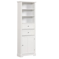 Tall Bathroom Storage Cabinet,Cabinet With One Door And Two Drawers, Freestanding Storage Adjustable Shelf, Mdf Board,White White Mdf