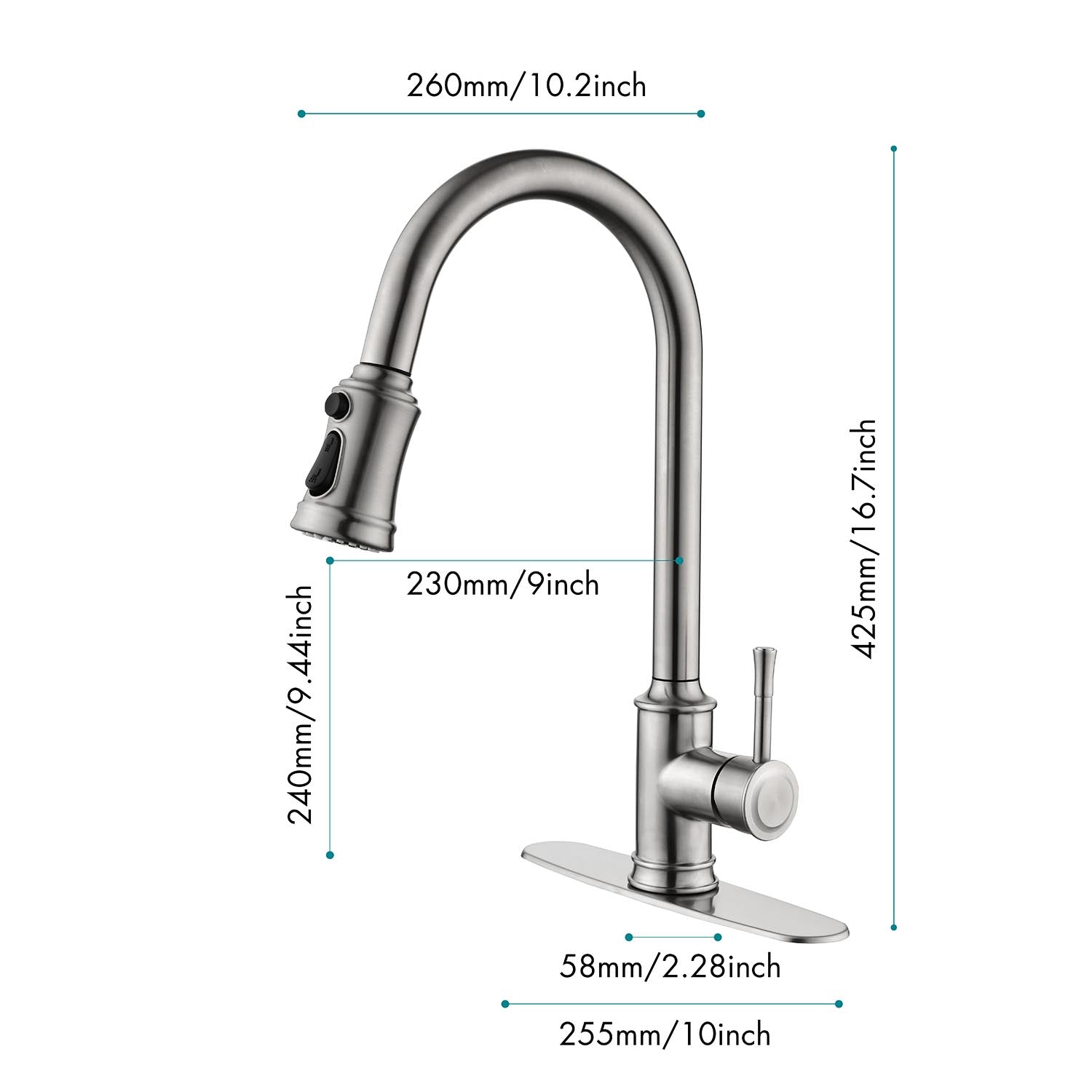 Single Handle High Arc Pull Out Kitchen Faucet,Single Level Stainless Steel Kitchen Sink Faucets With Pull Down Sprayer Brushed Nickel Stainless Steel