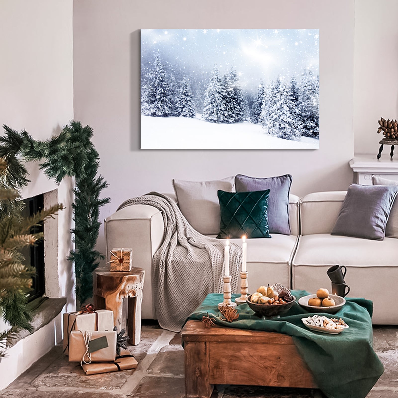 Framed Canvas Wall Art Decor Painting For Chrismas, Winter Pine Forest Chrismas Gift Painting For Chrismas Gift, Decoration For Chrismas Eve Office Living Room, Bedroom Decor Ready To Han Rectangle Framed Multicolor Christmas Oversized 41In Canvas