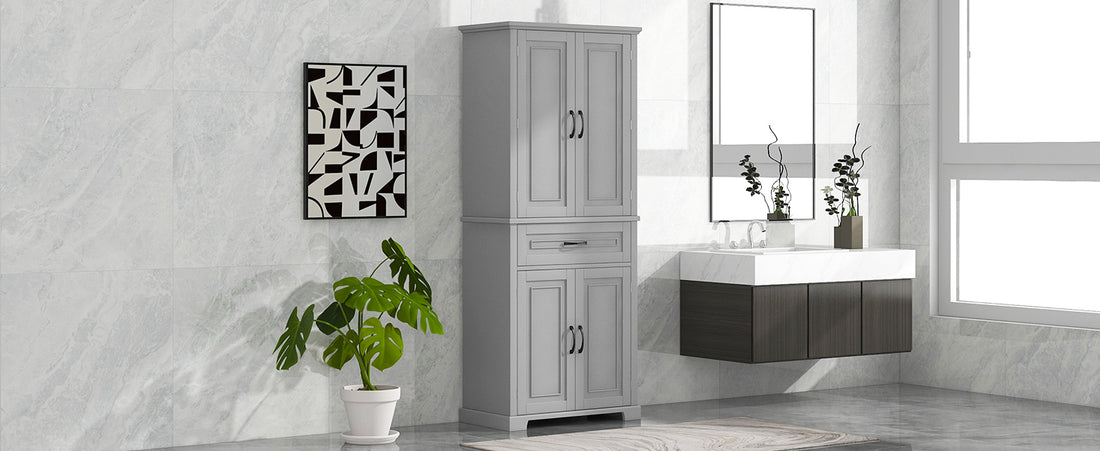 Bathroom Storage Cabinet With Doors And Drawer, Multiple Storage Space, Adjustable Shelf, Grey Grey Mdf