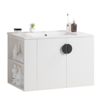 30" Bathroom Vanity With Sink,With Two Doors Cabinet Bathroom Vanity Set With Side Left Open Storage Shelf,Solid Wood,Excluding Faucets,White White Solid Wood