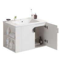 30" Bathroom Vanity With Sink,With Two Doors Cabinet Bathroom Vanity Set With Side Left Open Storage Shelf,Solid Wood,Excluding Faucets,White White Solid Wood