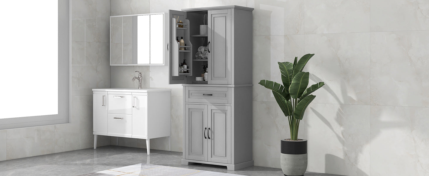 Bathroom Storage Cabinet With Doors And Drawer, Multiple Storage Space, Adjustable Shelf, Grey Grey Mdf