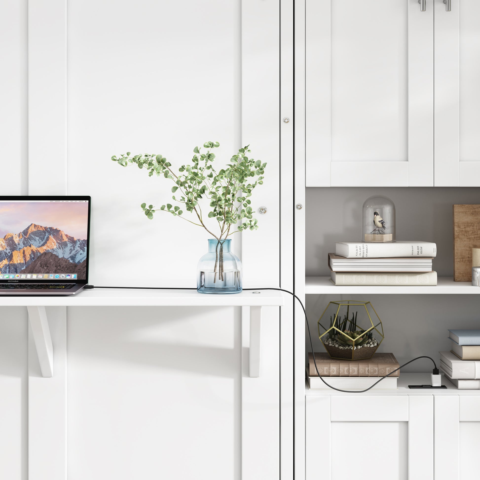 Full Size Murphy Bed,61.5 Inch Cabinet Bed Folding Wall Bed With Desk Combo Perfect For Guest Room, Study, Office, White Old Sku:Bs311609Aac Box Spring Not Required Full White Wood White Pine Murphy Solid Wood Mdf