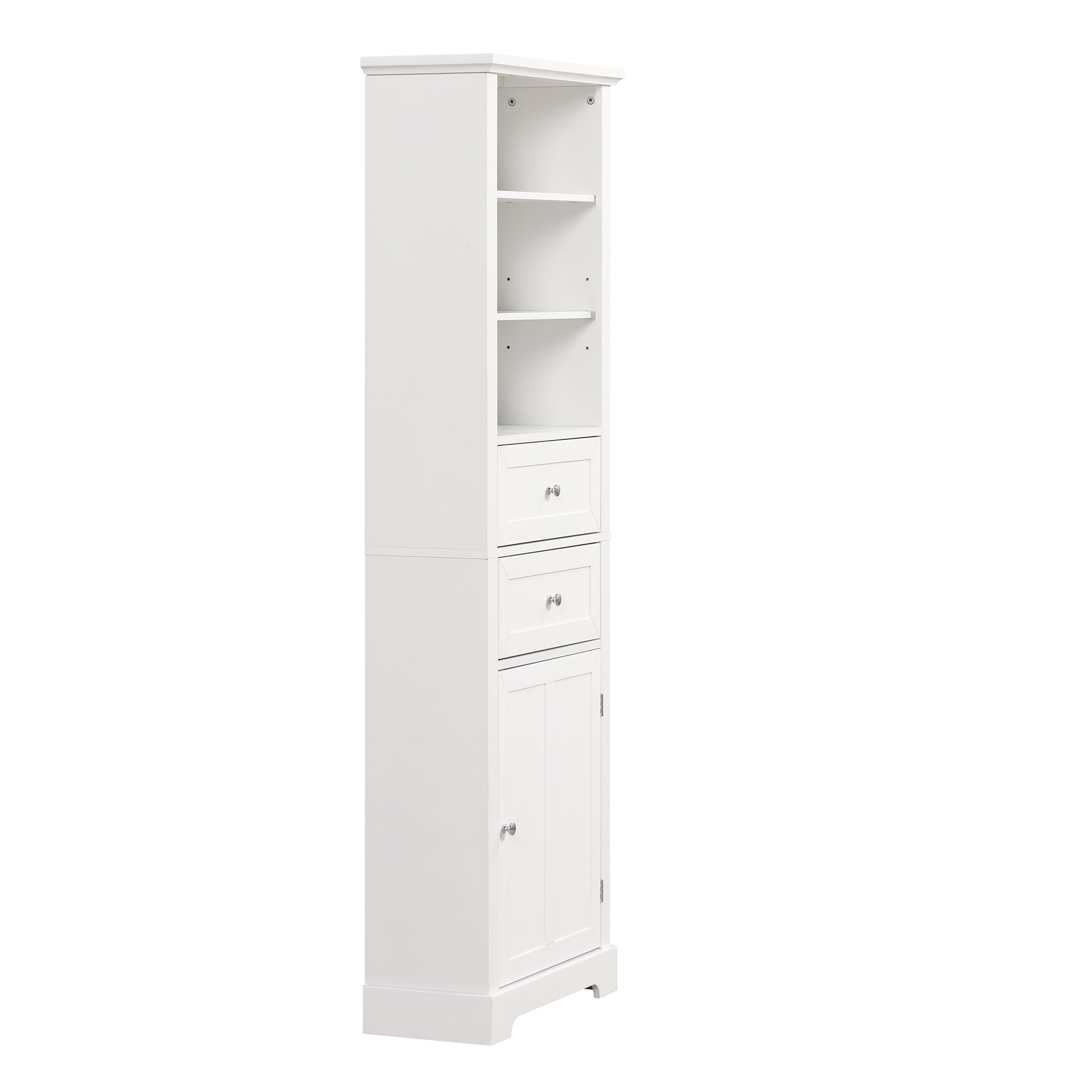 Tall Bathroom Storage Cabinet,Cabinet With One Door And Two Drawers, Freestanding Storage Adjustable Shelf, Mdf Board,White White Mdf