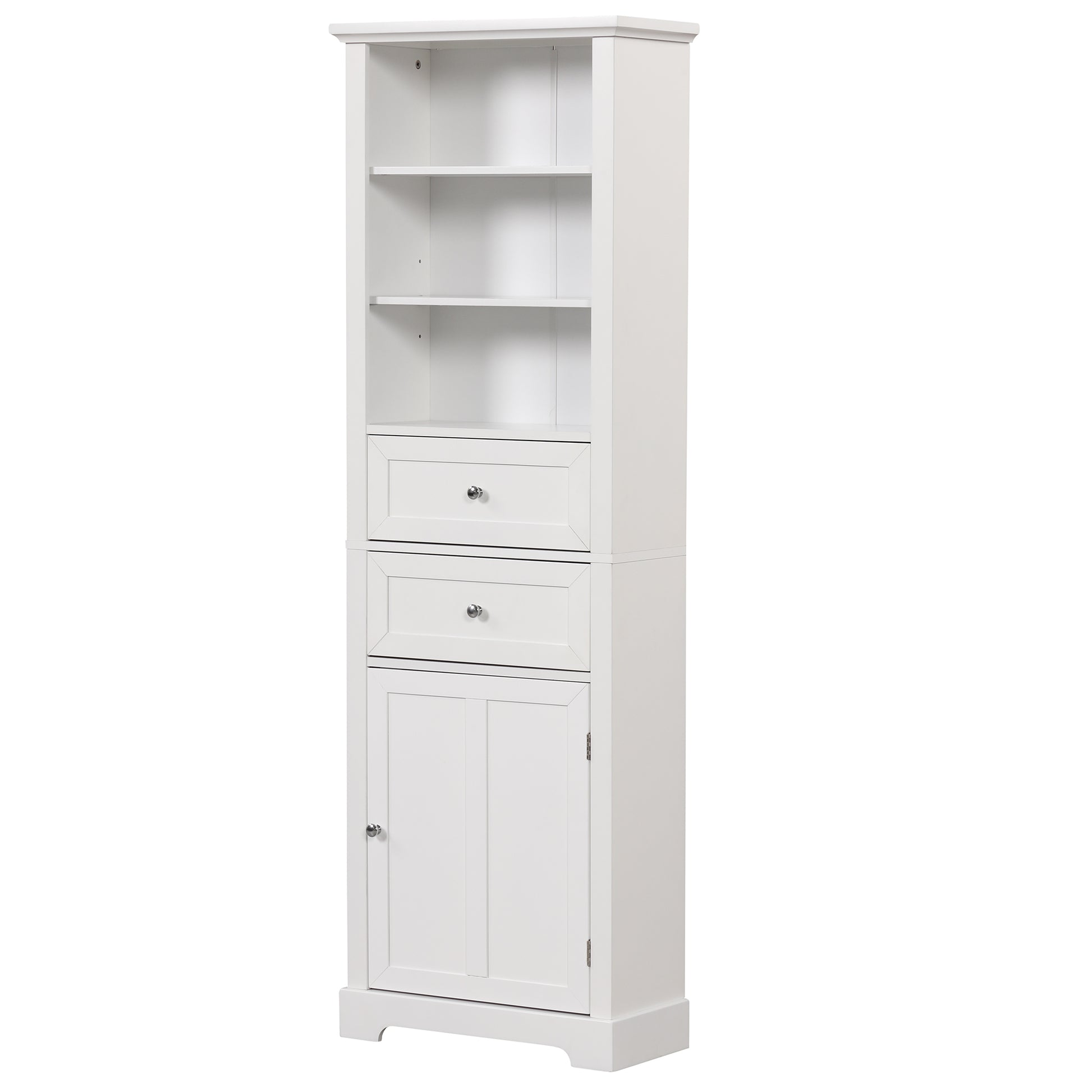 Tall Bathroom Storage Cabinet,Cabinet With One Door And Two Drawers, Freestanding Storage Adjustable Shelf, Mdf Board,White White Mdf