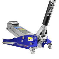 Hydraulic Low Profile Aluminum And Steel Racing Floor Jack With Dual Piston Quick Lift Pump, 1.5 Ton 3,000 Lb Capacity, Blue Blue Aluminum