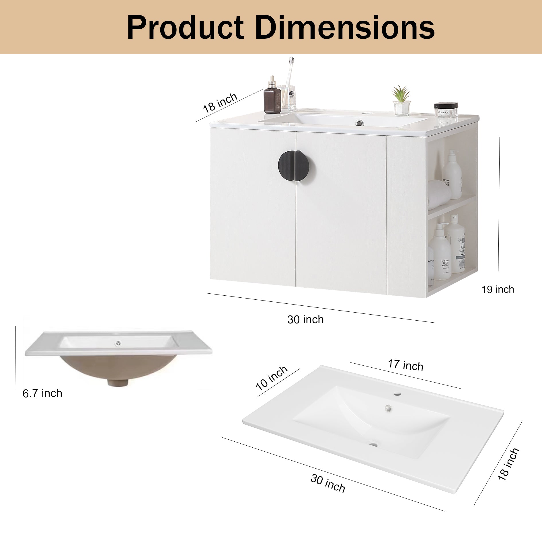 30" Bathroom Vanity With Sink,With Two Doors Cabinet Bathroom Vanity Set With Side Right Open Storage Shelf,Solid Wood,Excluding Faucets,White White Solid Wood