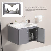 24' Metal Wall Mounted Bathroom Vanity With White Sink,Two Metal Soft Close Cabinet Doors, Metal,Excluding Faucets,Grey Grey Aluminium