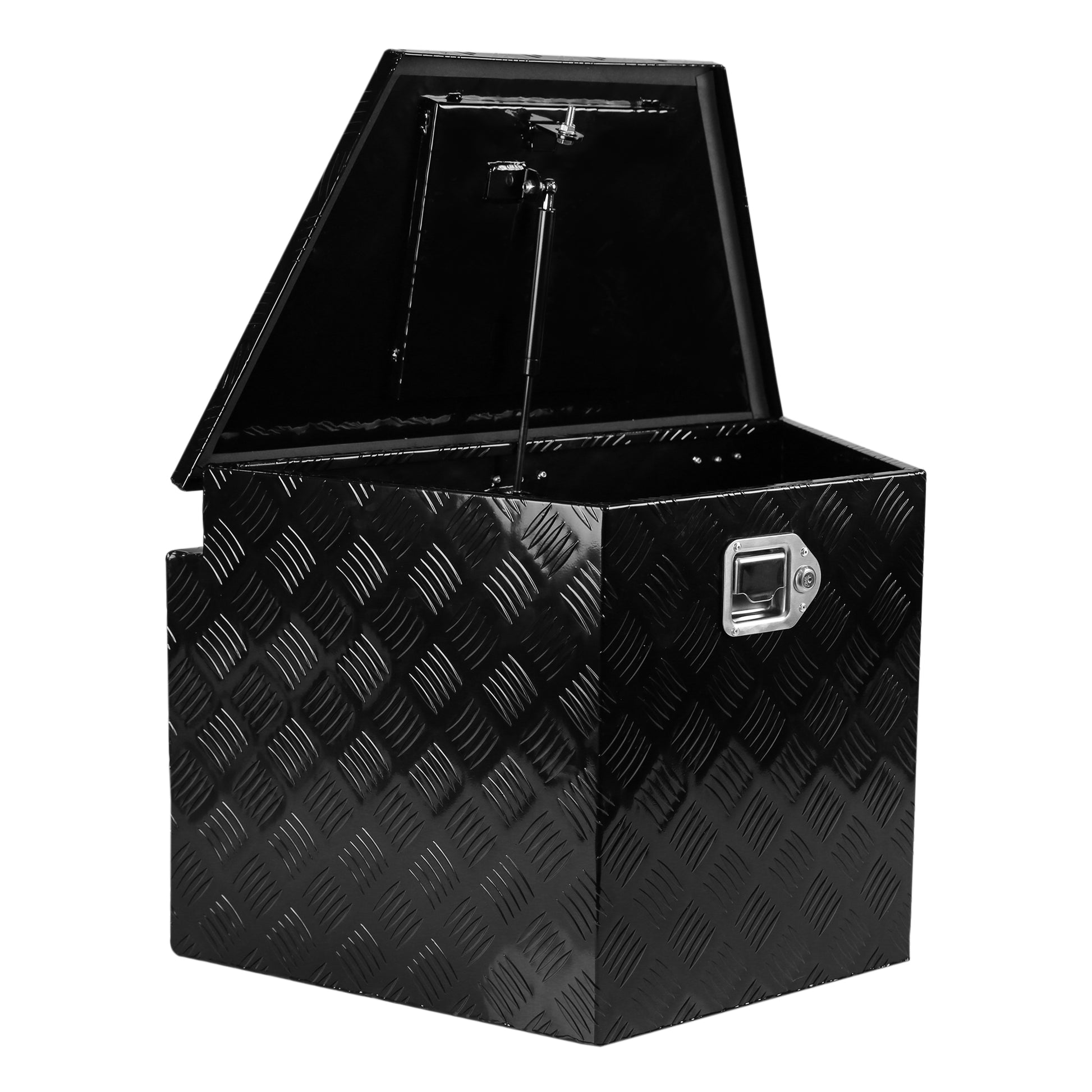 Trailer Tongue Box, Aluminum Alloy Diamond Plate Tongue Box Tool Chest, Heavy Duty Trailer Box Storage With Lock And Ke, Utility Trailer Tongue Box For Pickup Truck, Rv, Trailer, 28.5"X17.7"X18.5" Black Aluminium