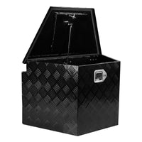 Trailer Tongue Box, Aluminum Alloy Diamond Plate Tongue Box Tool Chest, Heavy Duty Trailer Box Storage With Lock And Ke, Utility Trailer Tongue Box For Pickup Truck, Rv, Trailer, 28.5"X17.7"X18.5" Black Aluminium