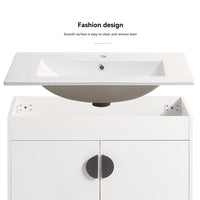 24" Bathroom Vanity,With White Ceramic Basin,Two Cabinet Doors With Black Zinc Alloy Handles,Solid Wood,Excluding Faucets,White White Solid Wood