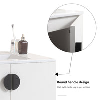 24" Bathroom Vanity,With White Ceramic Basin,Two Cabinet Doors With Black Zinc Alloy Handles,Solid Wood,Excluding Faucets,White White Solid Wood