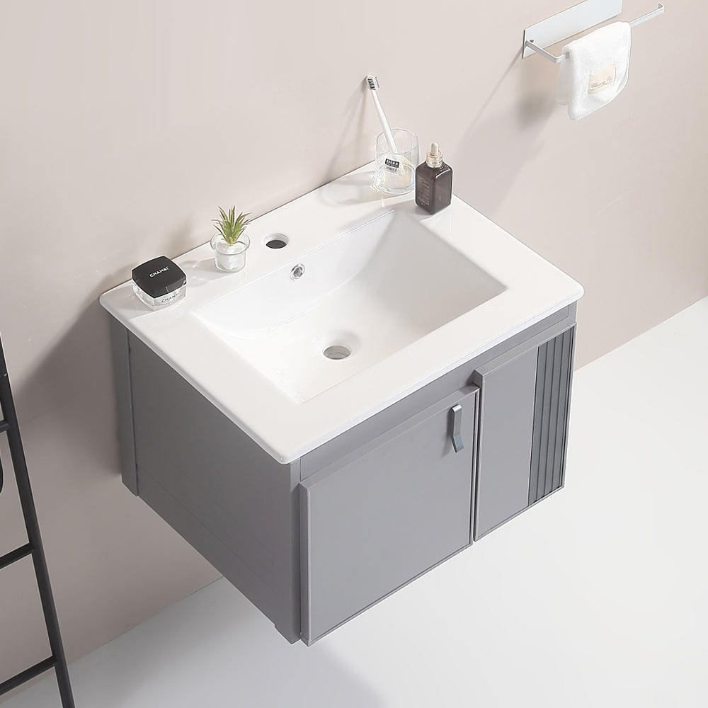 24' Stylish Aluminum Wall Mounted Bathroom Vanity With White Sink,Asymmetric Chic Soft Close Cabinet Doors, Aluminium,Excluding Faucets,Grey Grey Aluminium