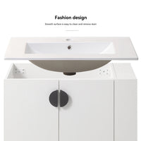 30" Bathroom Vanity With Sink,With Two Doors Cabinet Bathroom Vanity Set With Side Right Open Storage Shelf,Solid Wood,Excluding Faucets,White White Solid Wood