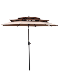 9Ft 3 Tiers Outdoor Patio Umbrella With Crank And Tilt And Wind Vents For Garden Deck Backyard Pool Shade Outside Deck Swimming Pool Mushroom Round Umbrellas Polyester Metal