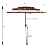 9Ft 3 Tiers Outdoor Patio Umbrella With Crank And Tilt And Wind Vents For Garden Deck Backyard Pool Shade Outside Deck Swimming Pool Mushroom Round Umbrellas Polyester Metal