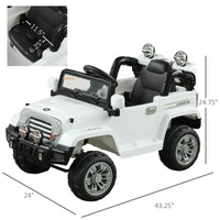 Kids Ride On Car, Off Road Truck With Mp3 Connection, Working Horn, Steering Wheel, And Remote Control, 12V Motor, White White Steel