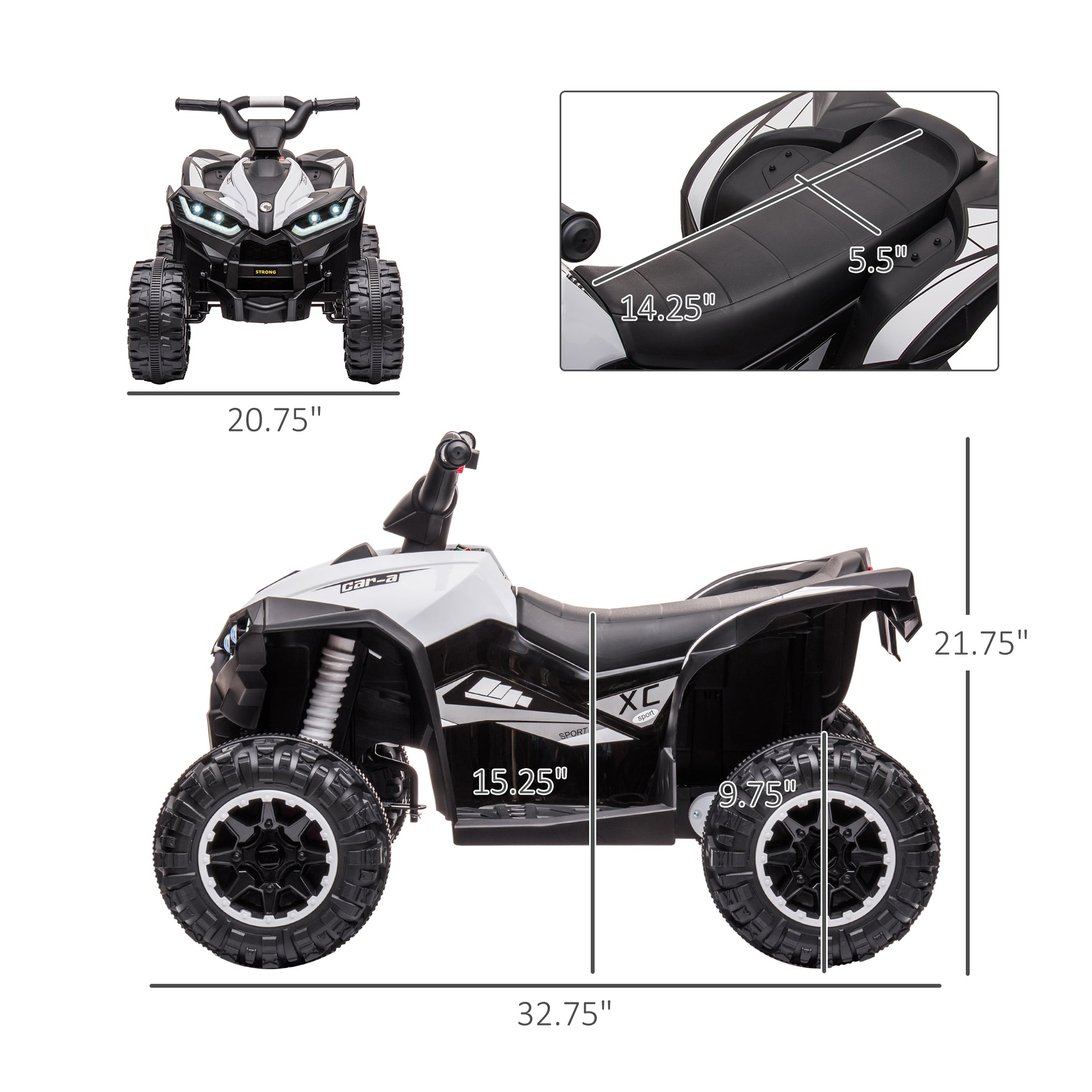 12V Kids Atv Quad Car With Forward & Backward Function, Four Wheeler For Kids With Wear Resistant Wheels, Music, Electric Ride On Atv For Toddlers Ages 3 Years Old, White White Steel