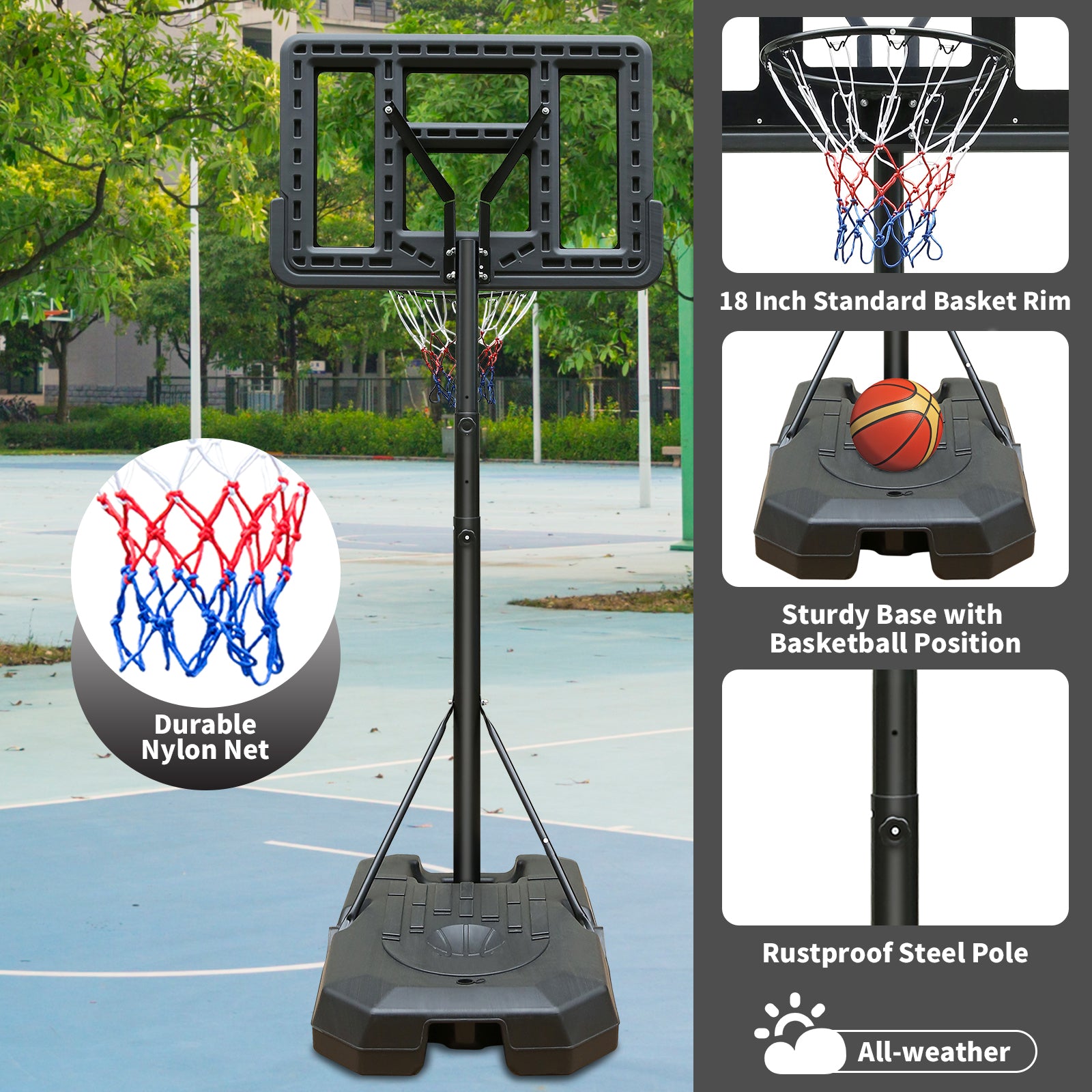 Portable Basketball Hoop Height Adjustable Basketball Hoop Stand 6.6Ft 10Ft With 44 Inch Backboard And Wheels For Adults Teens Outdoor Indoor Black Iron