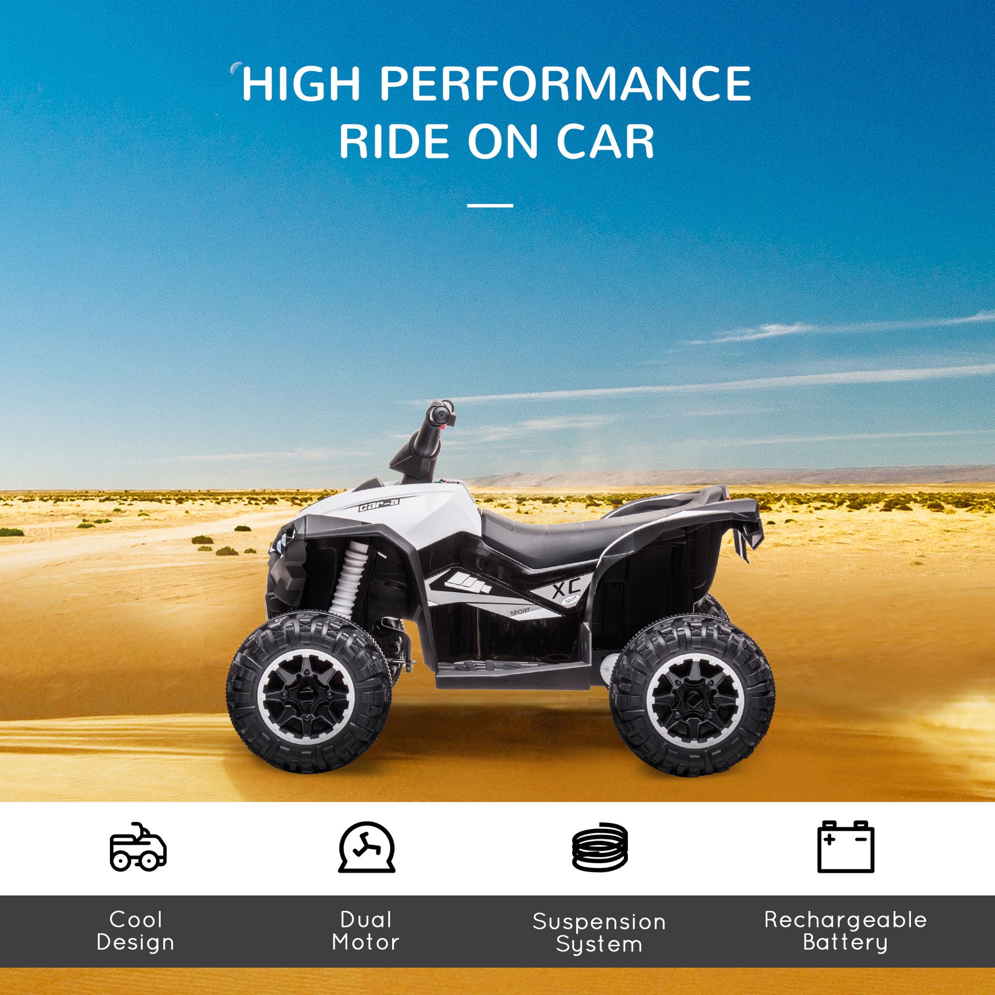12V Kids Atv Quad Car With Forward & Backward Function, Four Wheeler For Kids With Wear Resistant Wheels, Music, Electric Ride On Atv For Toddlers Ages 3 Years Old, White White Steel